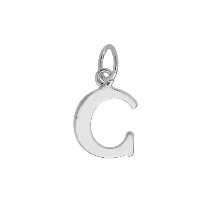Large Serif Uppercase Alphabet Letter C Charm Pendant 13x8.5mm Sterling Silver (STS)