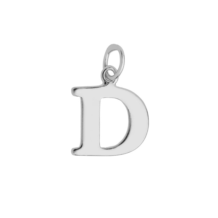 Large Serif Uppercase Alphabet Letter D Charm Pendant 13x11mm Sterling Silver (STS)