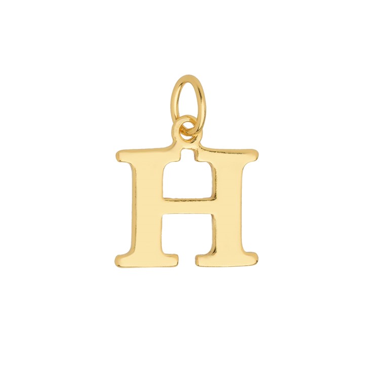 Large Serif Uppercase Alphabet Letter H Charm Pendant 13x11mm Gold Plated Sterling Silver Vermeil