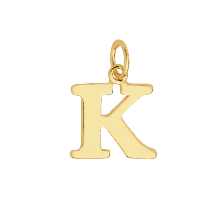 Large Serif Uppercase Alphabet Letter K Charm Pendant 13x12mm Gold Plated Sterling Silver Vermeil