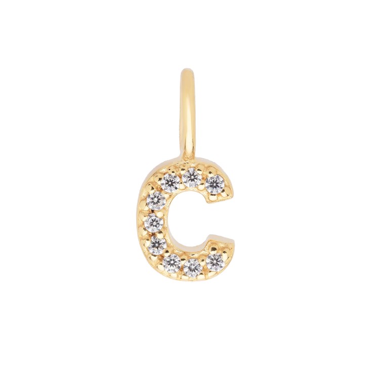 Mini Uppercase CZ Alphabet Letter C Charm Pendant 10.78mm inc. loop x 4.85mm Gold Plated Sterling Silver Vermeil