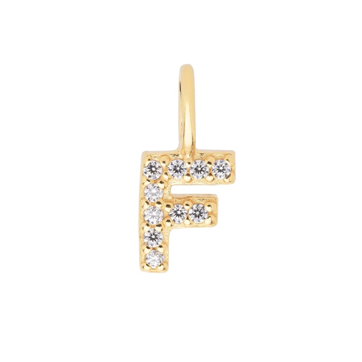 Mini Uppercase CZ Alphabet Letter F Charm Pendant 10.55mm inc. loop x 4.85mm Gold Plated Sterling Silver Vermeil