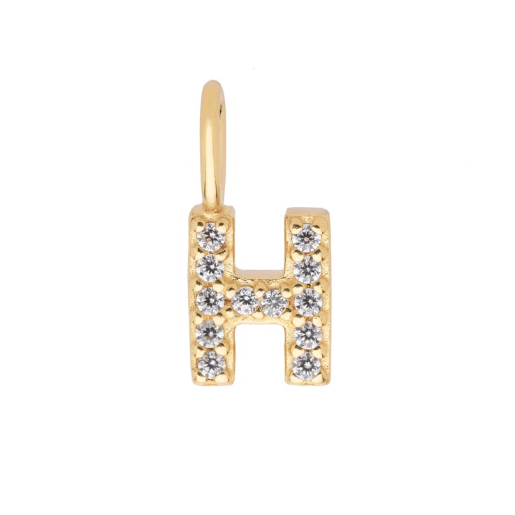 Mini Uppercase CZ Alphabet Letter H Charm Pendant 10.66mm inc. loop x 4.86mm Gold Plated Sterling Silver Vermeil