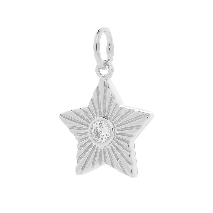 Star with CZ and Sunburst Pattern Charm Pendant Sterling Silver
