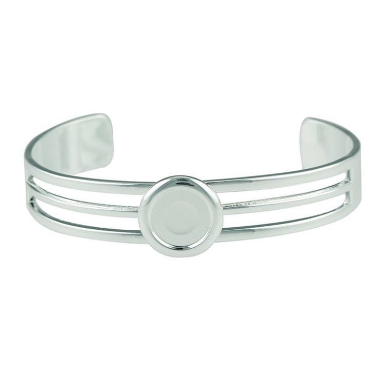 Cuff Bangle with 12mm Cup for Cabochon Silver Plated