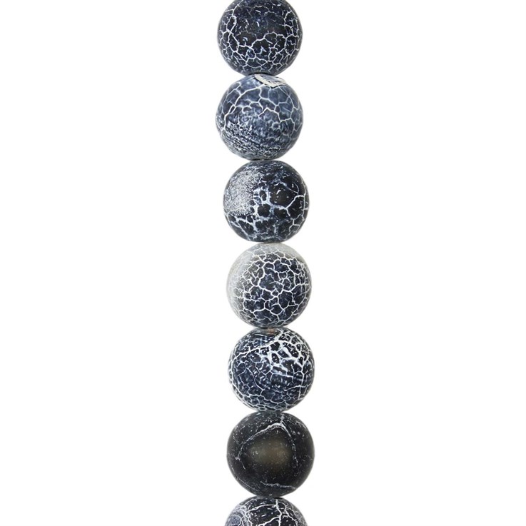 12mm Round gemstone bead  Frosted Cracked Agate Navy/Black & White (Dyed)  40cm strand