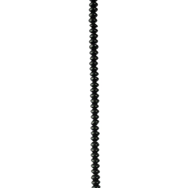 6mm Button Shaped Gemstone Bead Black Agate 40cm strand