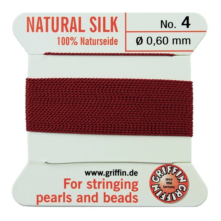 Griffin Natural Silk Beading Thread (0.60mm No.4) + Needle Garnet 2 metres NETT