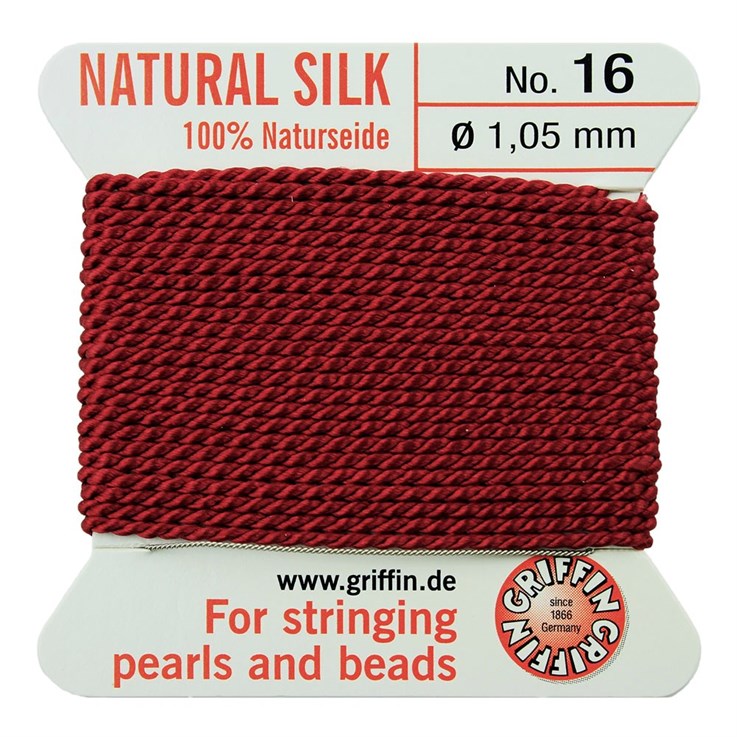 Griffin Natural Silk Beading Thread (1.05mm No.16) + Needle Garnet 2 metres NETT