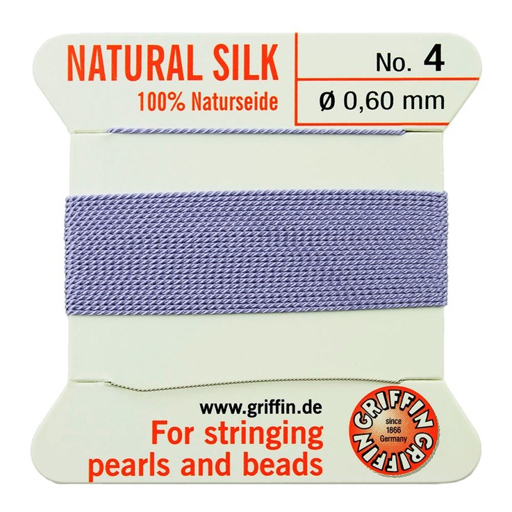 Griffin Natural Silk Beading Thread (0.60mm No.4)  + Needle Lilac 2 metres NETT