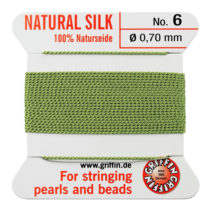 Griffin Natural Silk Beading Thread (0.70mm No.6) + Needle Jade Green 2 metres NETT
