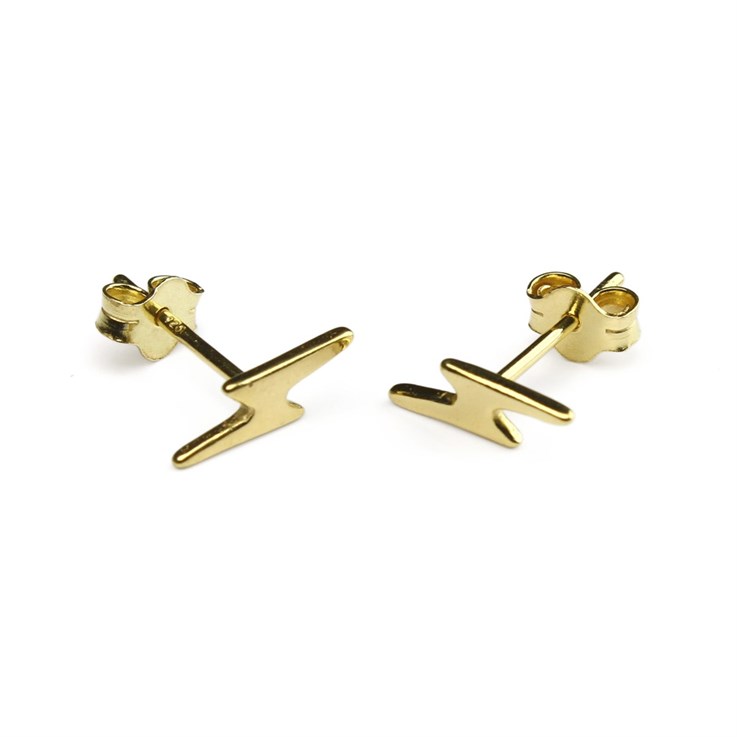 Lightening Bolt Earstuds 10x3mm with Scrolls Gold Plated Vermeil Sterling Silver (Extra Durable)