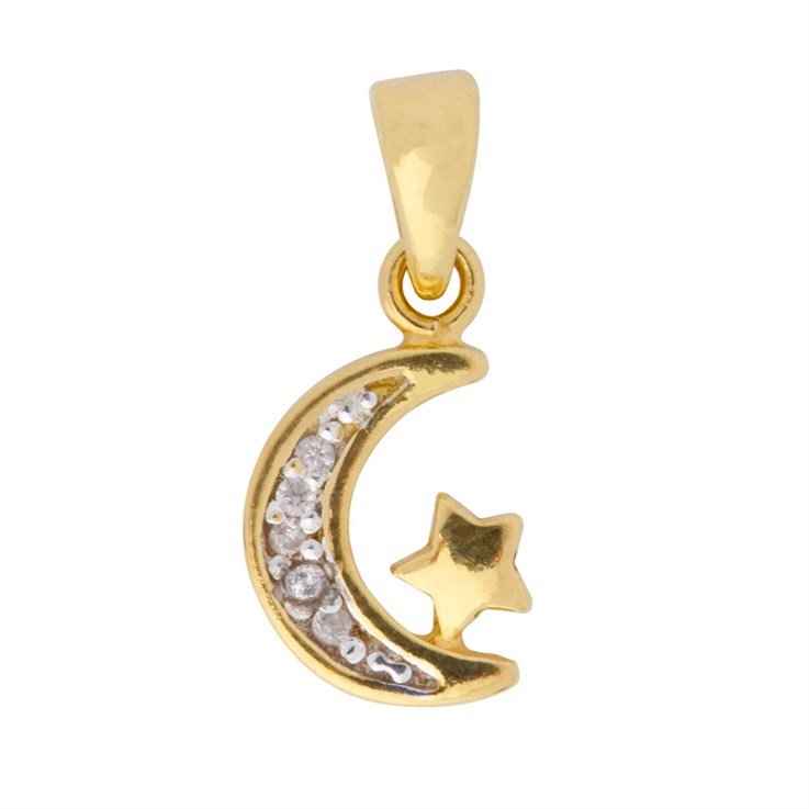 CZ Moon & Star Pendant Gold Plated Sterling Silver Vermeil
