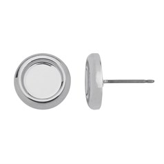Earstud with 8mm Cup for Cabochon without scrolls Rhodium Plated