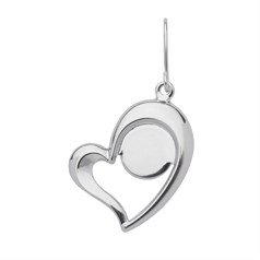 Earwire Dropper Offset Heart  with 10mm Pad for Cabochon Silver Plated