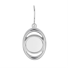 Earwire Dropper Oval  with 12mm Cup for Cabochon Rhodium Plated