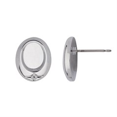 Earstud with Offset Oval 8x6mm Cup for Cabochon without scrolls Silver Plated