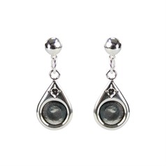 Earstud with Dangle Raindrop 8mm Cup for Cabochon without scrolls Silver Plated