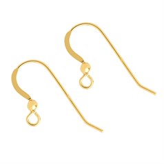 Fish Hook Earwire 24x17mm with Ball Short Tail Gold Plated Sterling Silver Vermeil