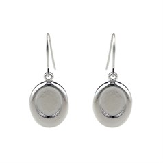Offset Oval Earwire Dropper with 10x8mm Cup for Cabochon Silver Plated