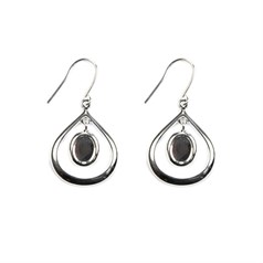 Open Teardrop Earring with 8x6mm Inset Cup Silver Plated