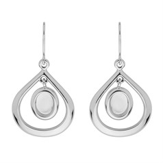 Open Teardrop Earring with 8x6mm Inset Cup Rhodium Plated