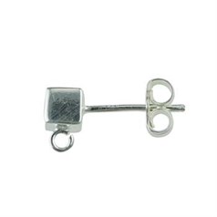 4mm Cube Earstud & Ring (with scroll) Sterling Silver (STS)