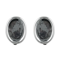 Earclip with 18x13mm Plain Smooth Border Cup for Cabochon Silver Plated