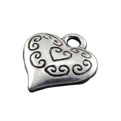 Heart with Swirls Pattern 14mm Charm Silver Plated