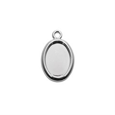 Oval Pendant Dropper with 14x10mm Plain Edge Cup for Cabochon Rhodium Plated