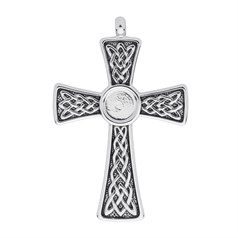 Cross Pendant with 8mm Indent for Cabochon Rhodium Plated