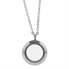 Round Glass 20mm Living Memory Locket Necklace Rhodium Plated