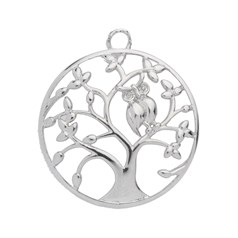 Tree with Owl 31mm Cage Pendant Silver Plated