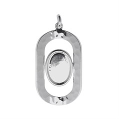 Hammered Oval Pendant with 14x10mm Cup Silver Plated
