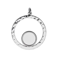 32mm Hammered Circle Pendant with 12mm Cup Silver Plated