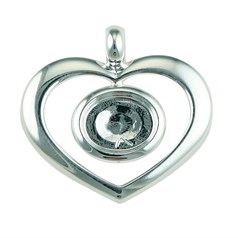 Heart Shape Pendant Dropper with 10x8mm Cup for Cabochon Silver Plated