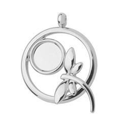 Dragonfly in Circle Pendant  with 10mm Cup for Cabochon Silver Plated