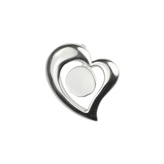 Offset Heart  Pendant with 10mm flat pad for Cabochon Sterling Silver STS