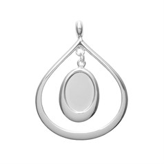 Teardrop Line Pendant with 14x10mm Cup for Cabochon Silver Plated