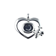 Heart & Bumble Bee Pendant with 10x8mm Cup for Cabochon Silver Plated
