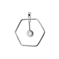 Hexagon Wire Pendant 40mm with Dropper Bar & 10mm Flat Pad Sterling Silver (STS)