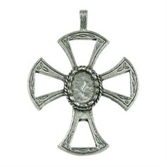 Celtic Cross Pendant with 14x10mm Cup for Cabochon Pewter