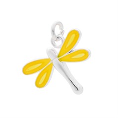 Dragonfly Charm with Enamelled Yellow Wings Silver Plated