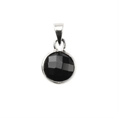 11mm Black Onyx Facet Charm Pendant with Bail Sterling Silver (STS)