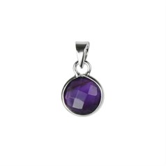 11mm Amethyst Facet Charm Pendant with Bail Sterling Silver (STS)
