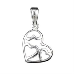Offset Fancy Heart Shape Charm Pendant (14mm) Sterling Silver (STS)