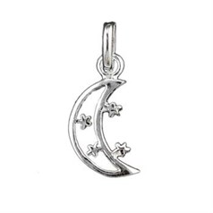 Crescent Moon with Star Shape Charm Pendant (16mm) Sterling Silver (STS)
