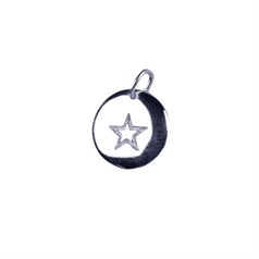 Disc Charm Pendant with Star 12mm Sterling Silver (STS)