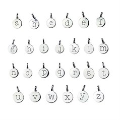 12mm Disc Charm Pendant w/Lowercase Initial a-z Set Sterling Silver (STS)