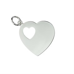 Heart Pendant 1mm Thick with Cut Out Heart 21mm  Sterling Silver (STS)